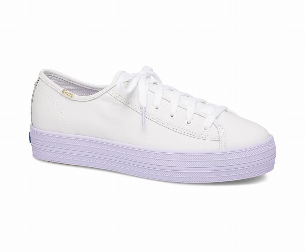 Women's Keds x kate spade new york Triple Kick Colorblock Leather Wedding Shoes White Purple 2108574